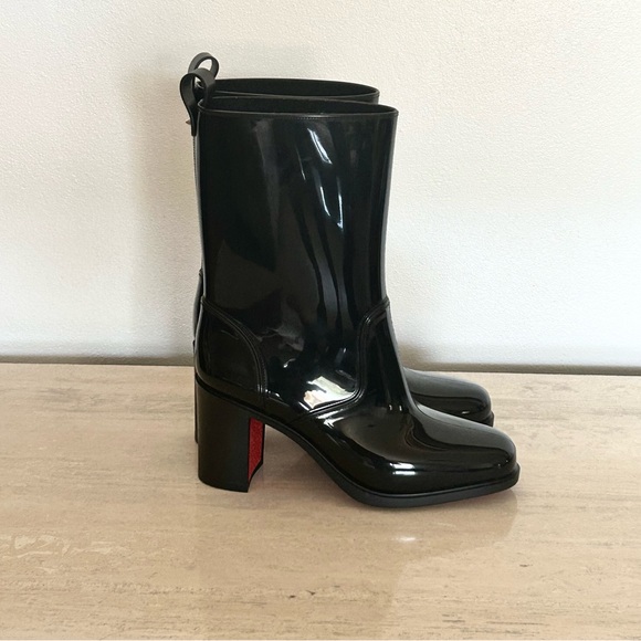 New Christian Louboutin Loubirain 70 PVC Rain Boot Black Size 38EU/8US - Picture 2 of 7